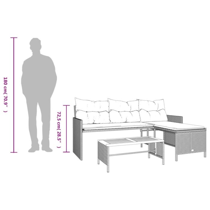 Canapé de jardin avec table et coussins en forme de L noir – Image 9
