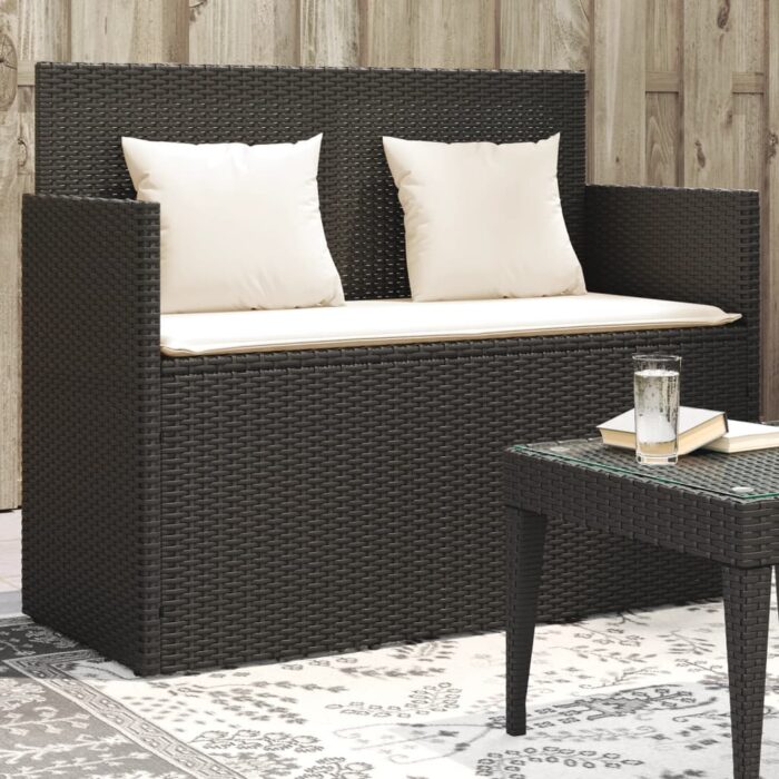 Banc de jardin avec coussins noir résine tressée – Image 1
