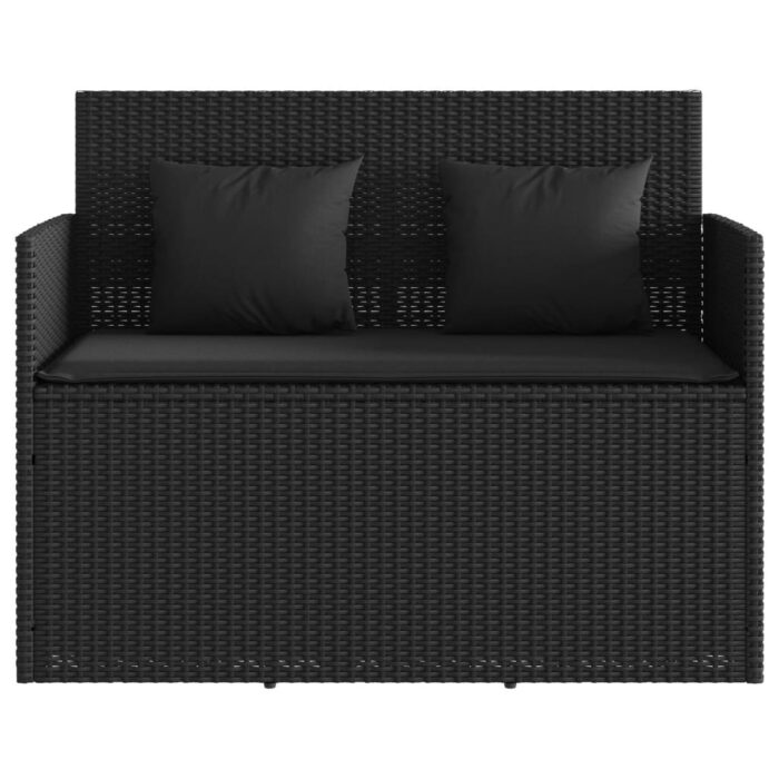 Banc de jardin avec coussins noir résine tressée – Image 2