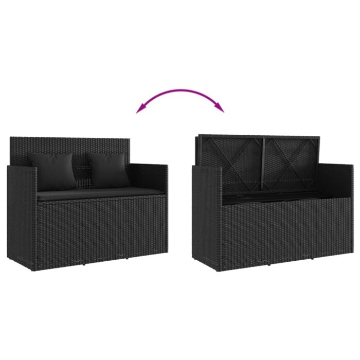 Banc de jardin avec coussins noir résine tressée – Image 5