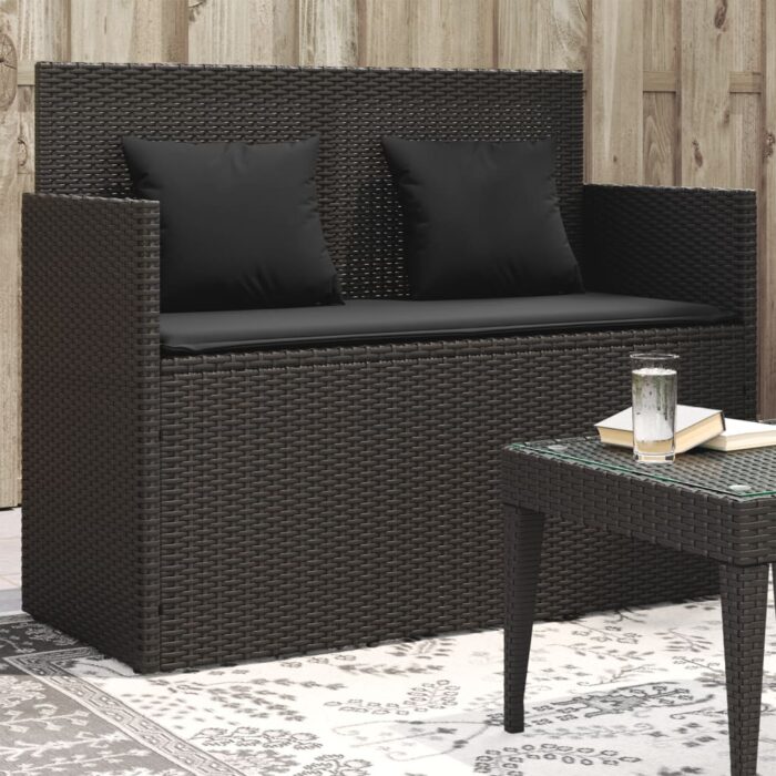 Banc de jardin avec coussins noir résine tressée – Image 1
