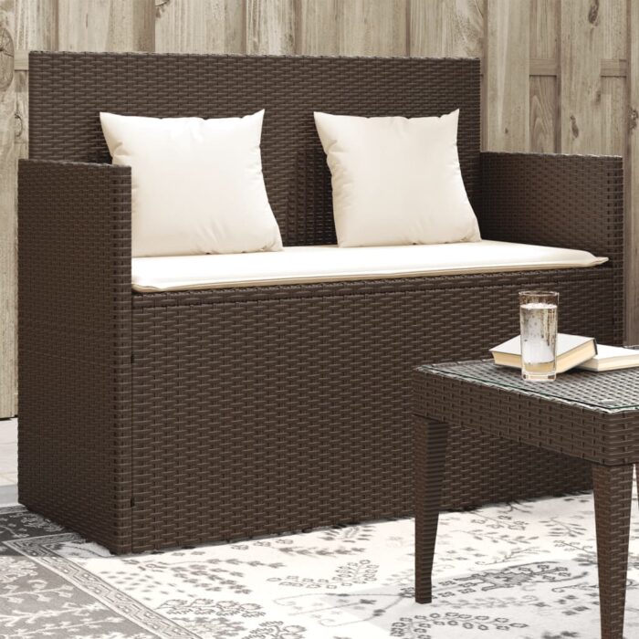 Banc de jardin avec coussins marron résine tressée – Image 1