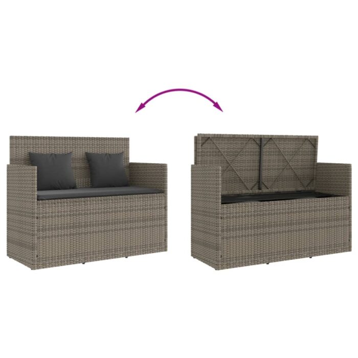 Banc de jardin avec coussins gris résine tressée – Image 5