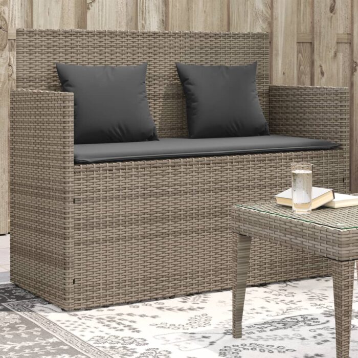 Banc de jardin avec coussins gris résine tressée – Image 1