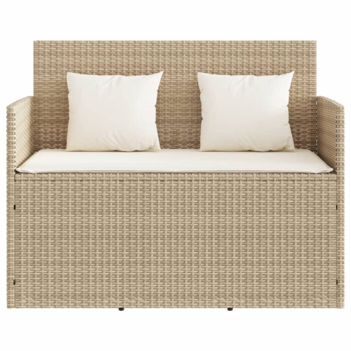 Banc de jardin avec coussins beige résine tressée – Image 2