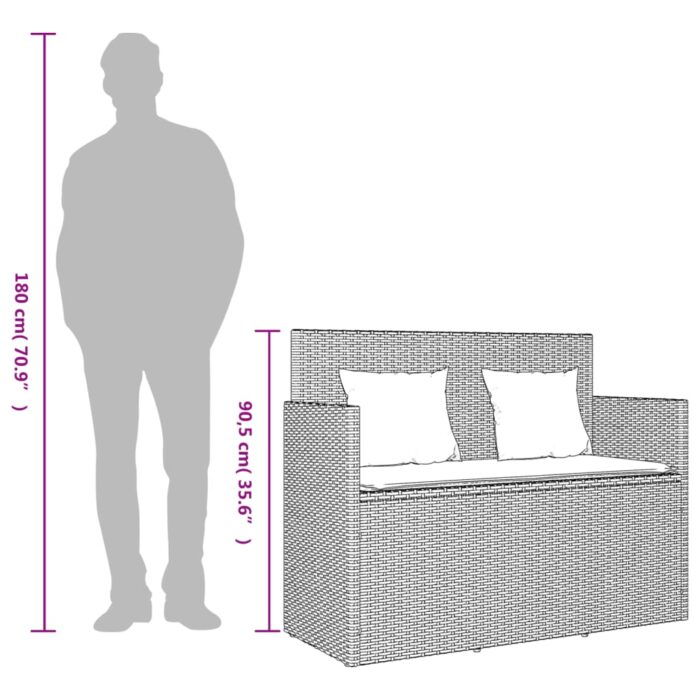 Banc de jardin avec coussins beige résine tressée – Image 9