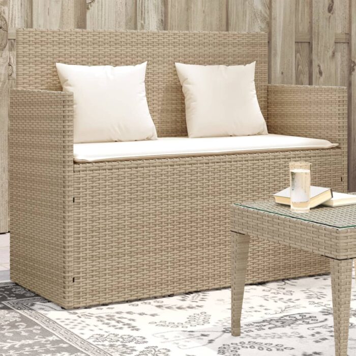 Banc de jardin avec coussins beige résine tressée – Image 1