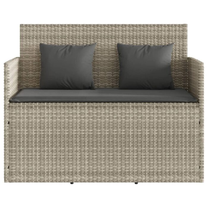 Banc de jardin avec coussins gris clair résine tressée – Image 2