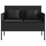 Banc de jardin avec coussins noir résine tressée – Image 2