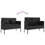 Banc de jardin avec coussins noir résine tressée – Image 5