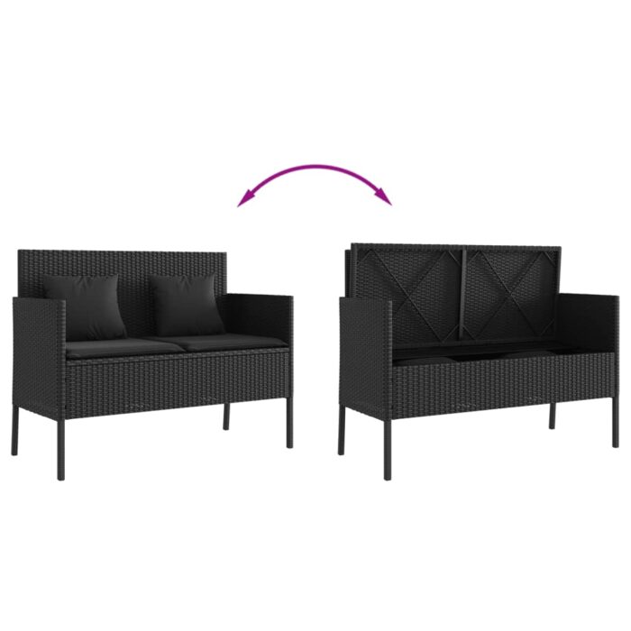 Banc de jardin avec coussins noir résine tressée – Image 5
