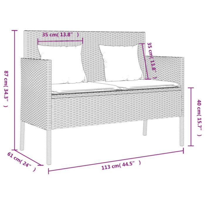 Banc de jardin avec coussins marron résine tressée – Image 10