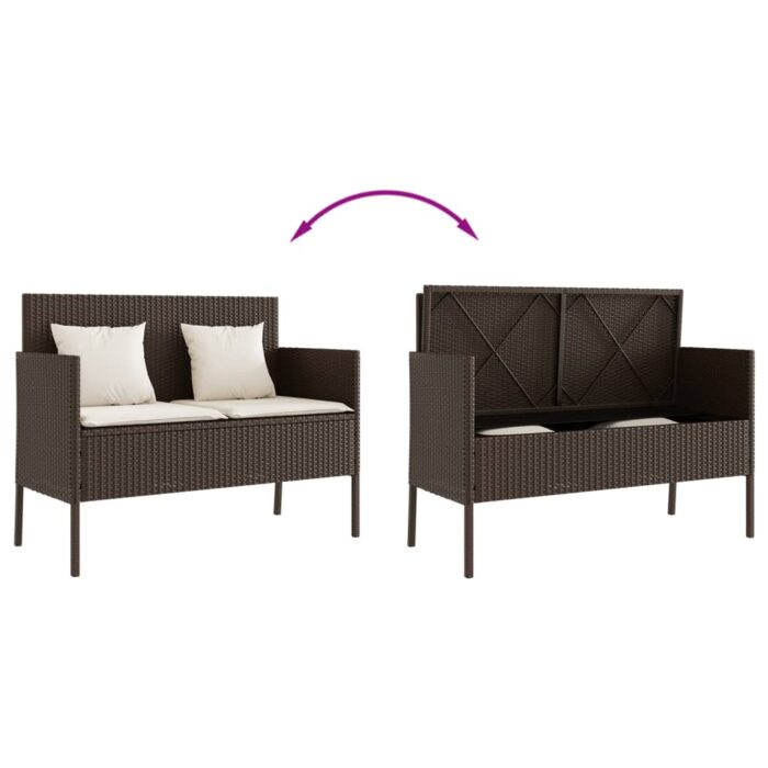 Banc de jardin avec coussins marron résine tressée – Image 5