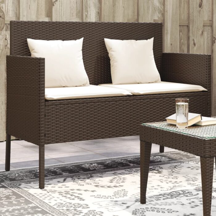 VXL8721012309647_m_en_hd_1.jpg Banc de jardin avec coussins marron résine tressée – Image 1