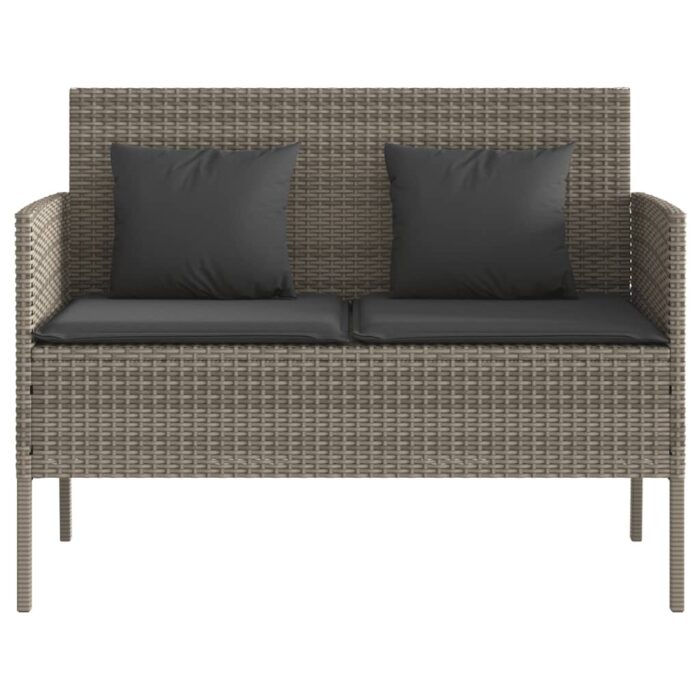 Banc de jardin avec coussins gris résine tressée – Image 2