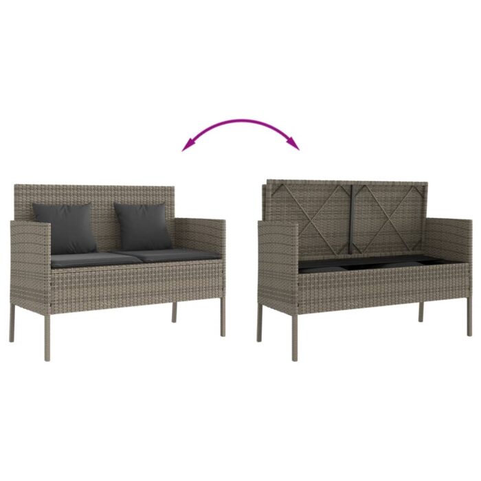 Banc de jardin avec coussins gris résine tressée – Image 5
