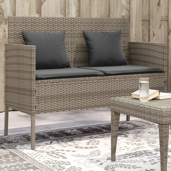 Banc de jardin avec coussins gris résine tressée – Image 1