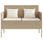 Banc de jardin avec coussins beige résine tressée – Image 2