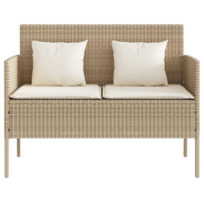 Banc de jardin avec coussins beige résine tressée – Image 2