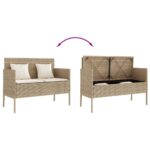 Banc de jardin avec coussins beige résine tressée – Image 5
