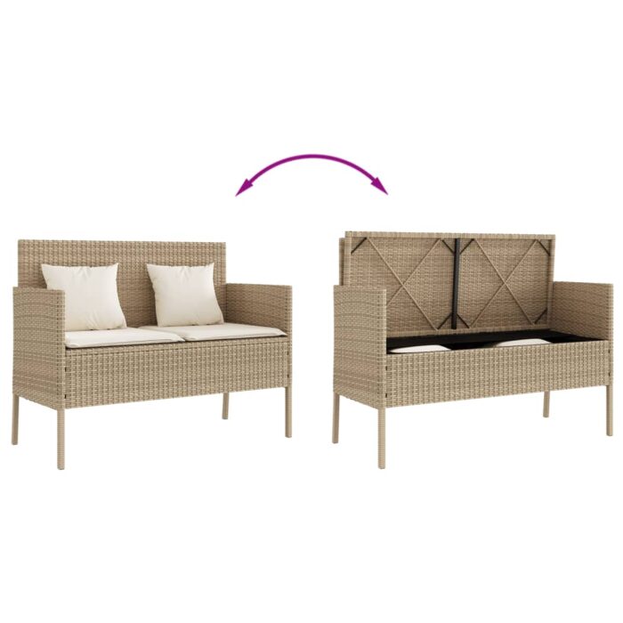 Banc de jardin avec coussins beige résine tressée – Image 5