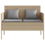 Banc de jardin avec coussins beige résine tressée – Image 2