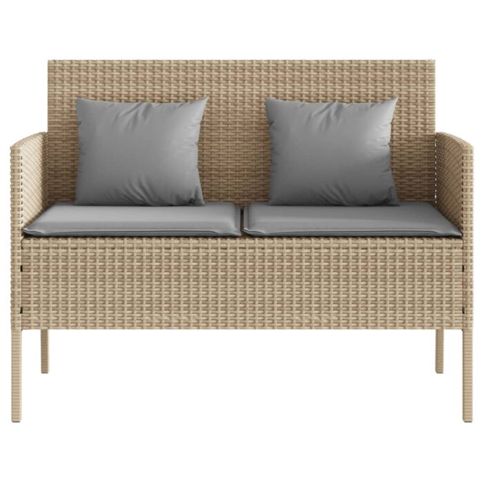 Banc de jardin avec coussins beige résine tressée – Image 2