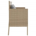 Banc de jardin avec coussins beige résine tressée – Image 3