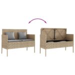 Banc de jardin avec coussins beige résine tressée – Image 5