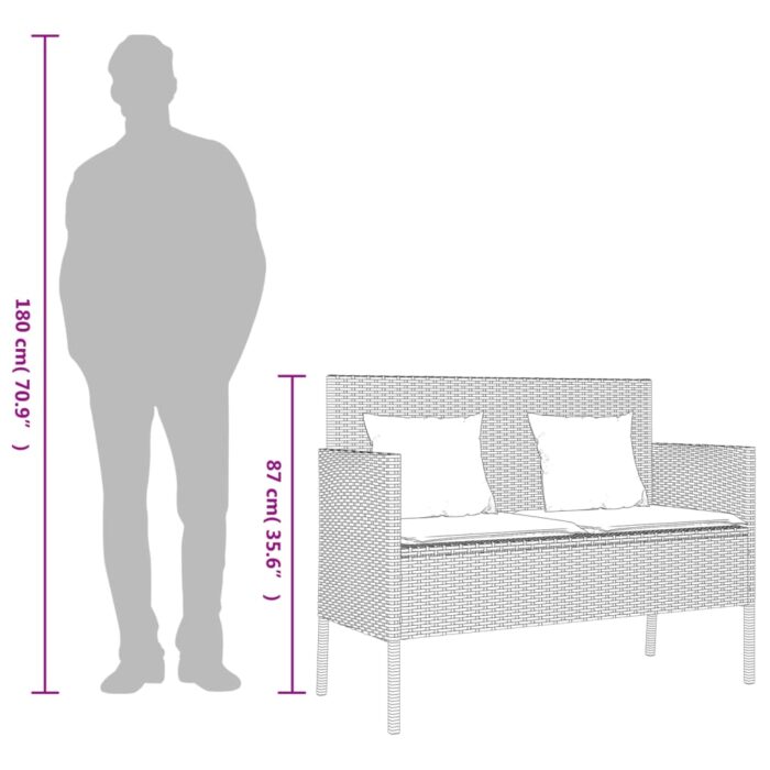 Banc de jardin avec coussins beige résine tressée – Image 9