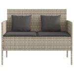 Banc de jardin avec coussins gris clair résine tressée – Image 2