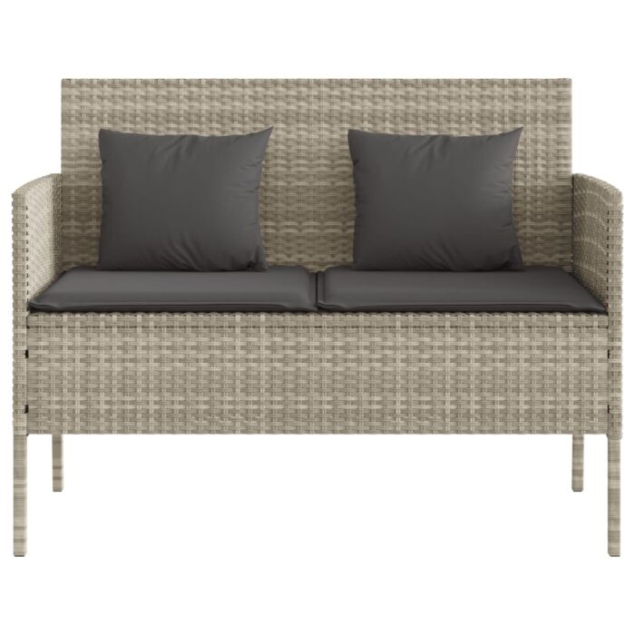 Banc de jardin avec coussins gris clair résine tressée – Image 2