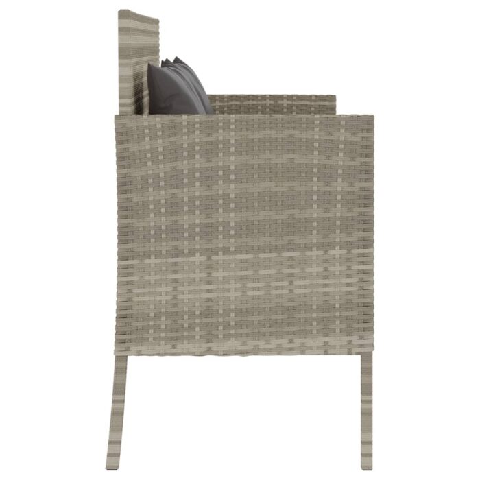 Banc de jardin avec coussins gris clair résine tressée – Image 3