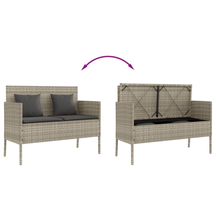 Banc de jardin avec coussins gris clair résine tressée – Image 5