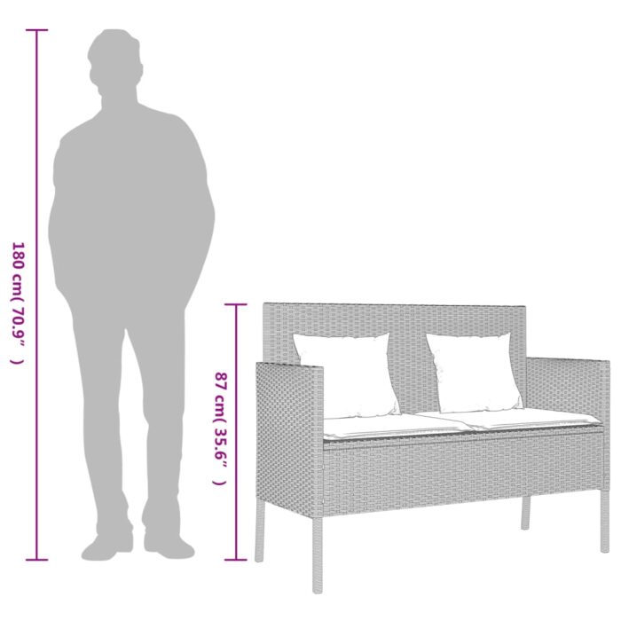 Banc de jardin avec coussins gris clair résine tressée – Image 9