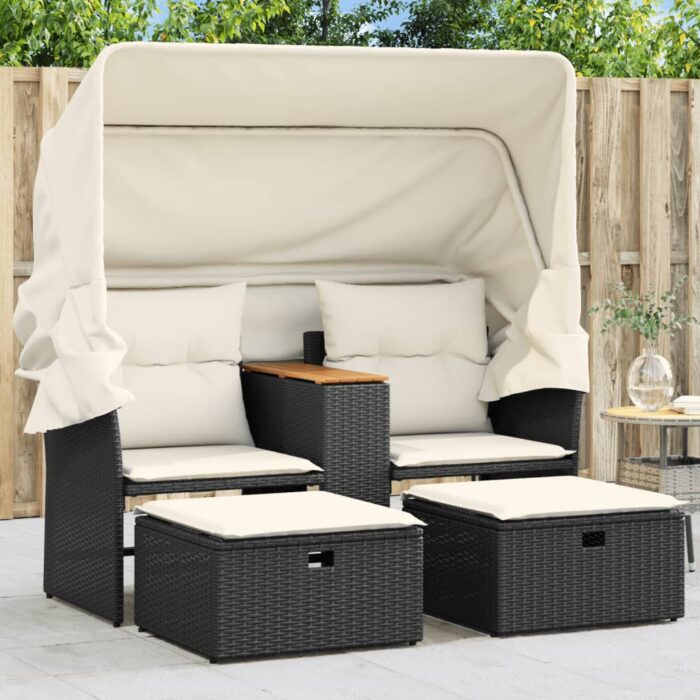 VXL8721012309722_m_en_hd_1.jpg Canapé de jardin 2 places avec auvent et tabourets noir rotin – Image 1