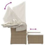 Canapé de jardin 2 places avec auvent et tabourets beige rotin – Image 5