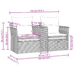 Canapé de jardin 2 places avec tabourets gris résine tressée – Image 8