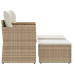 Canapé de jardin 2 places avec tabourets beige résine tressée – Image 3