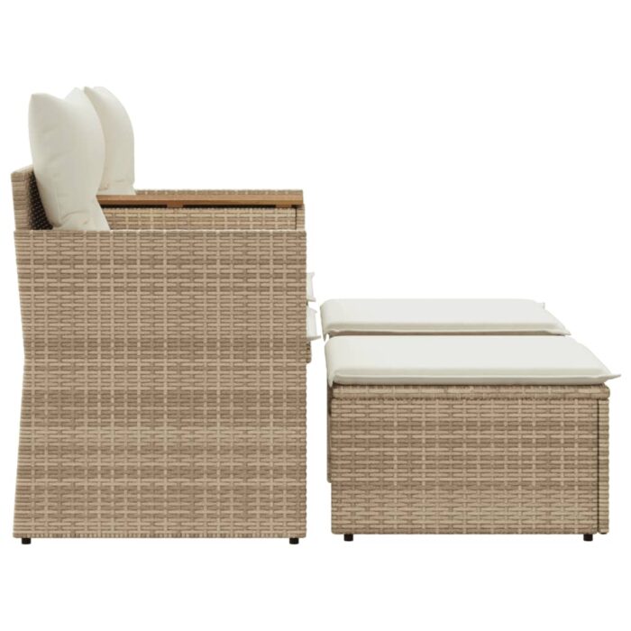 Canapé de jardin 2 places avec tabourets beige résine tressée – Image 3