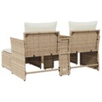 Canapé de jardin 2 places avec tabourets beige résine tressée – Image 4