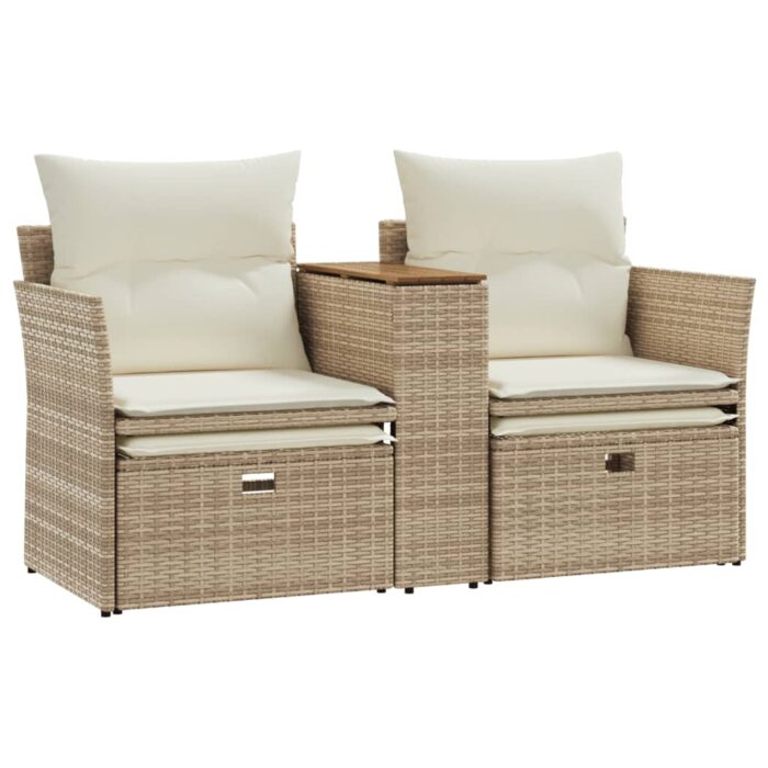 Canapé de jardin 2 places avec tabourets beige résine tressée – Image 5