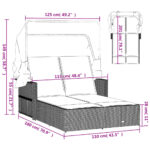 Chaise longue double et auvent et coussins noir résine tressée – Image 10