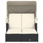 Chaise longue double et auvent et coussins noir résine tressée – Image 2