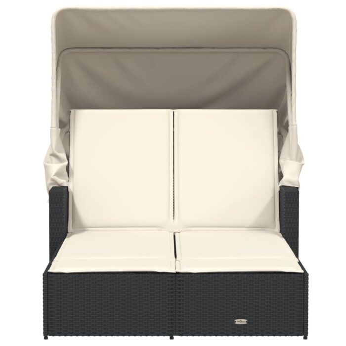 Chaise longue double et auvent et coussins noir résine tressée – Image 2