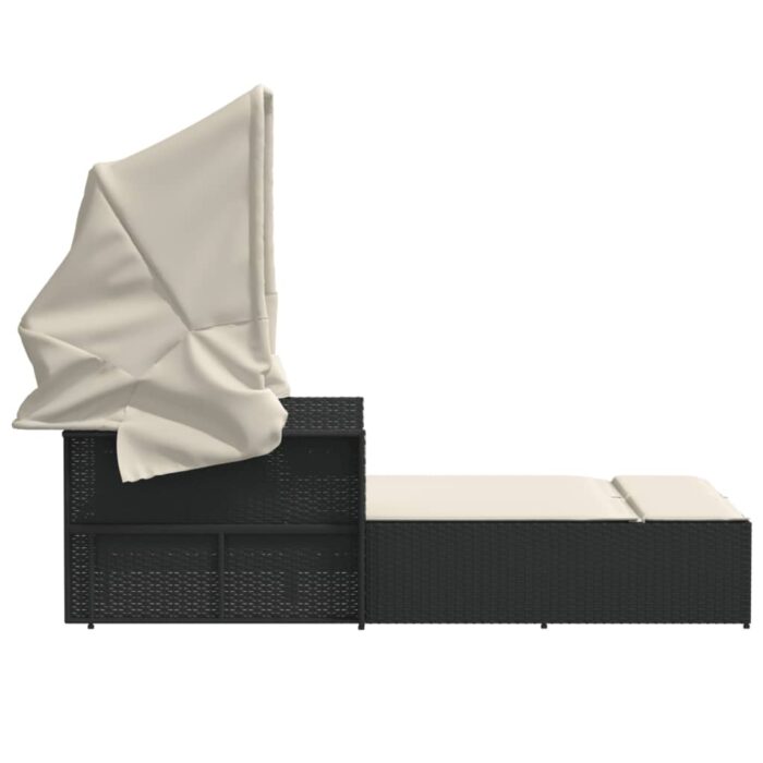 Chaise longue double et auvent et coussins noir résine tressée – Image 3