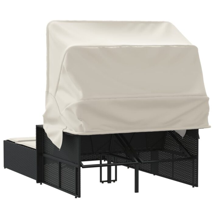 Chaise longue double et auvent et coussins noir résine tressée – Image 4