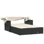 Chaise longue double et auvent et coussins noir résine tressée – Image 5