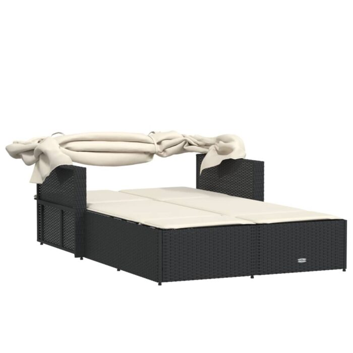 Chaise longue double et auvent et coussins noir résine tressée – Image 5
