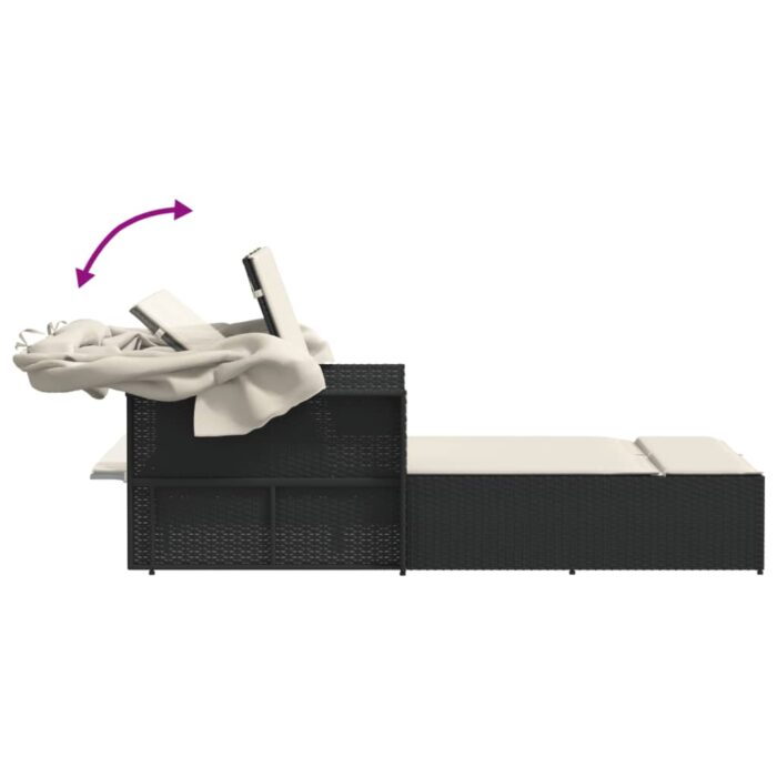 Chaise longue double et auvent et coussins noir résine tressée – Image 6